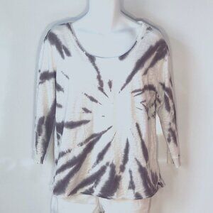 Mododoc SZ M ivory & gray tie dyed soft long sleeve t-shirt